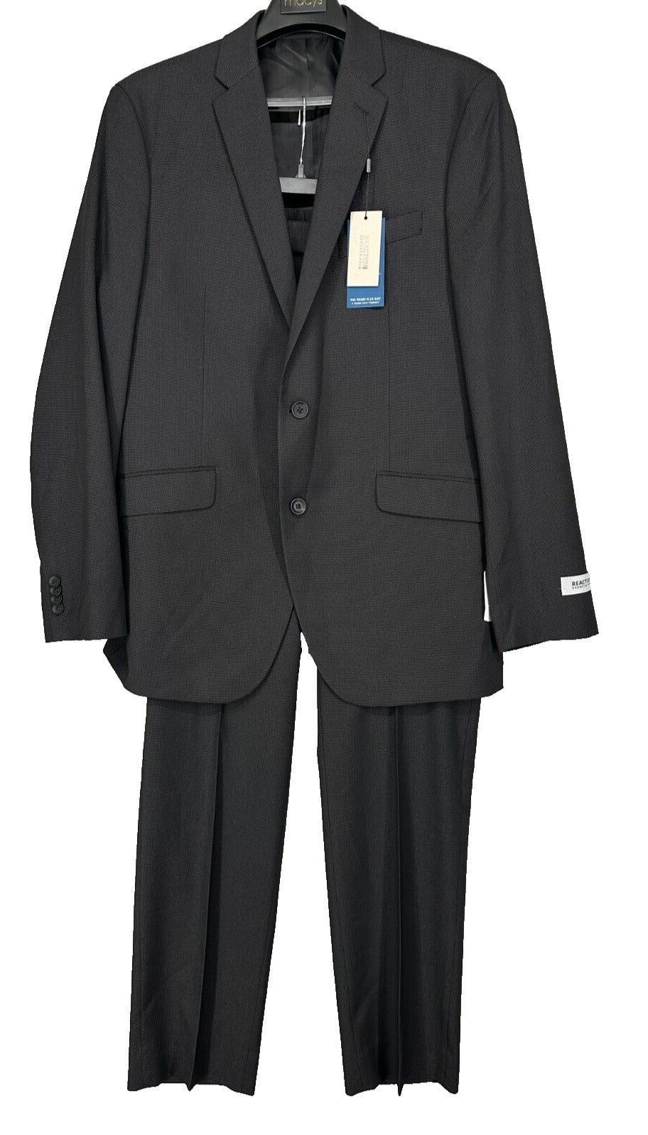 Kenneth Cole Suit Size 42S 35x32 Black White Pindot Slim Fit Ready Flex 2-Piece